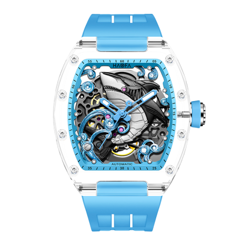 2322 3D Crazy Shark Transparent Blue - Azzurro
