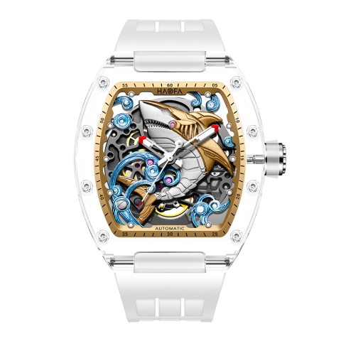 2322 3D Crazy Shark Transparent White - Bianco